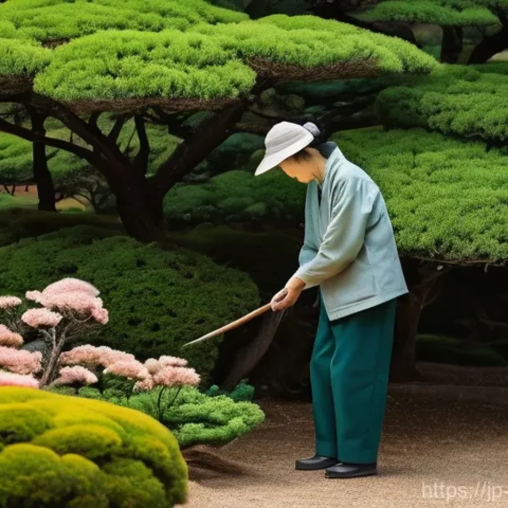 원예사와 조경사의 차이점 - **Prompt:** A serene and meticulously maintained Japanese garden. An elderly, skilled Japanese garde...