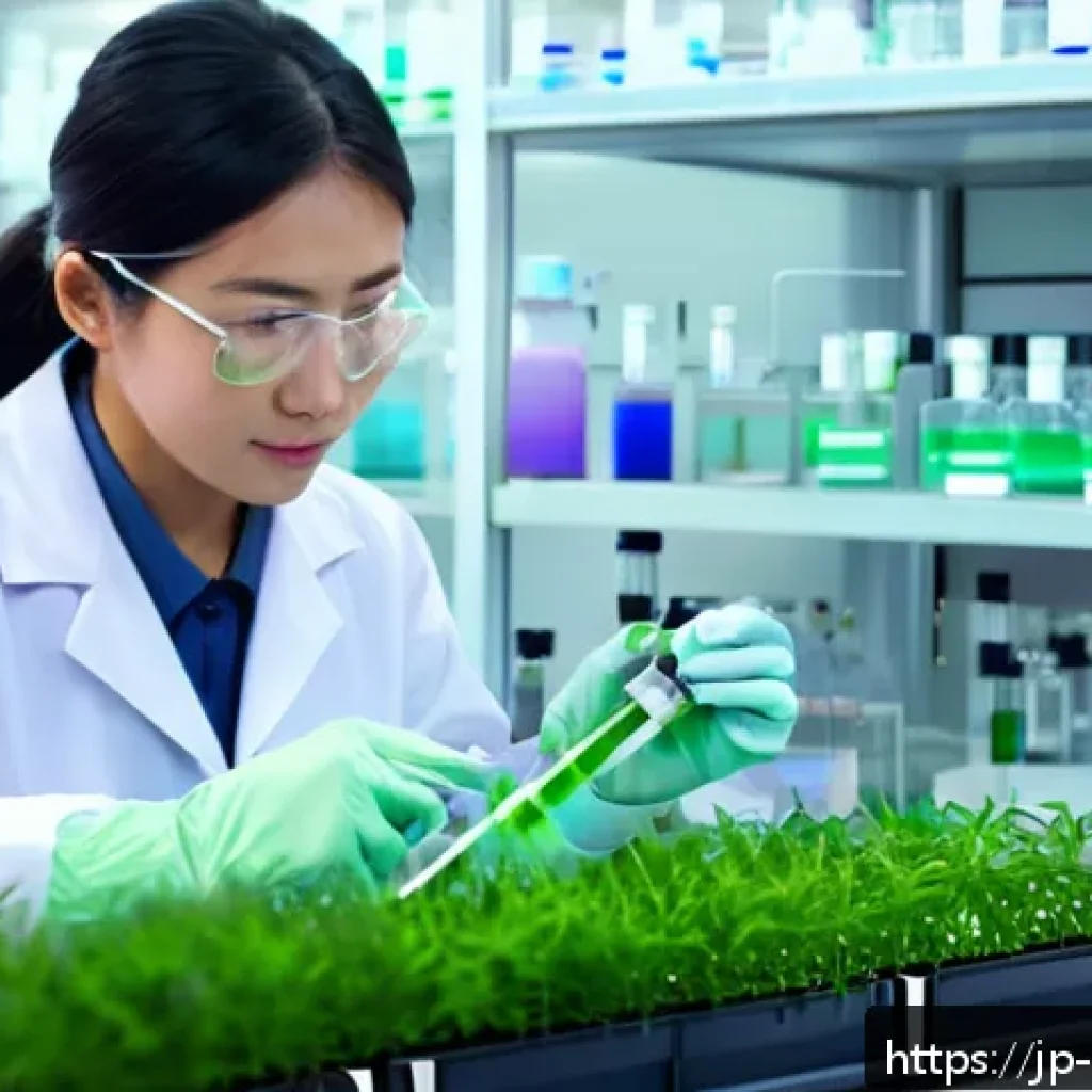 원예학 전공자를 위한 대학원 진학 팁 - A focused Japanese graduate student in a modern laboratory setting, carefully performing plant disea...