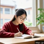 원예 자격증 필기 시험 최신 자료 추천 - A focused Japanese student studying indoors with natural light coming through a window, using the Po...