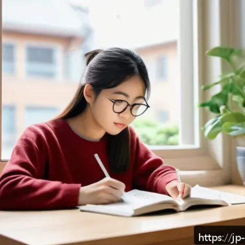 원예 자격증 필기 시험 최신 자료 추천 - A focused Japanese student studying indoors with natural light coming through a window, using the Po...